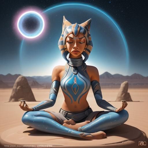 Ahsoka Tano Meditating in Desert Landscape