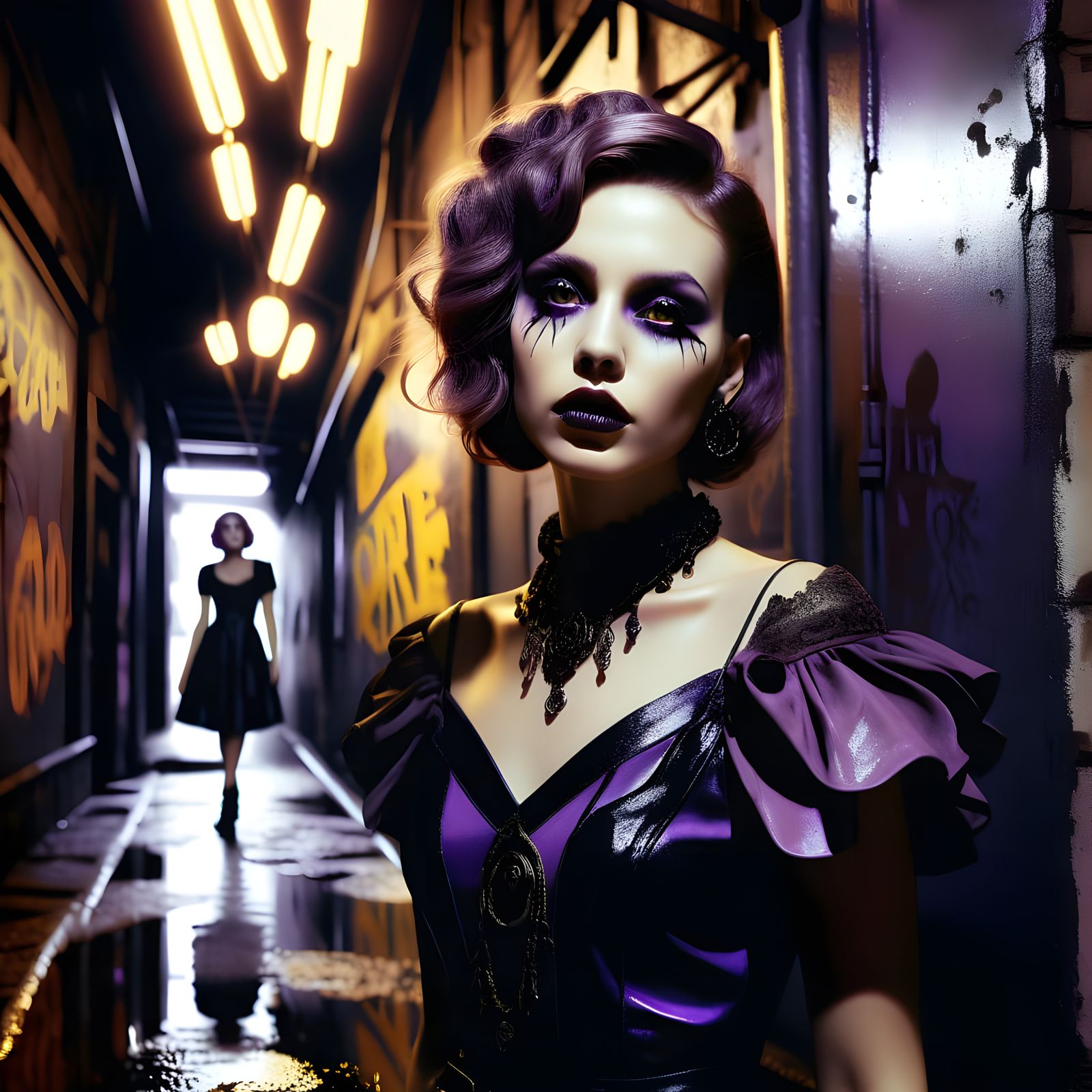 Gothic Grunge Goddess in Deep Film Noir