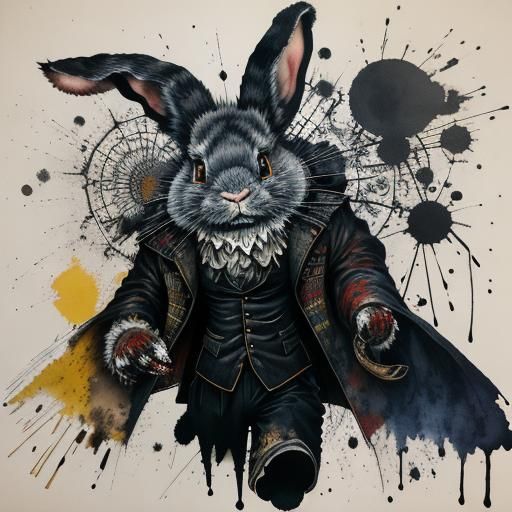 Ink Man and Rabbit in Splatter Art Style