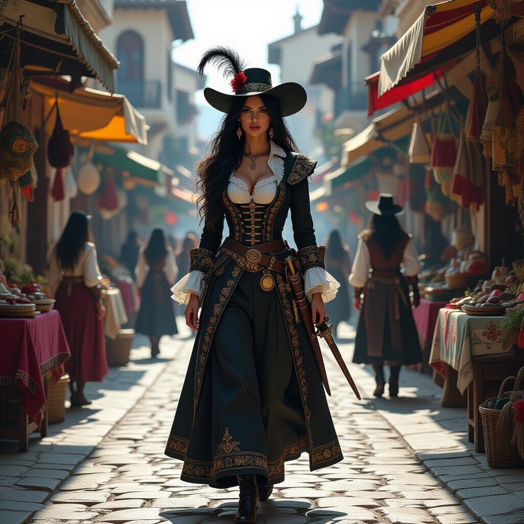 Spanish Woman in 17th Century Marketplace