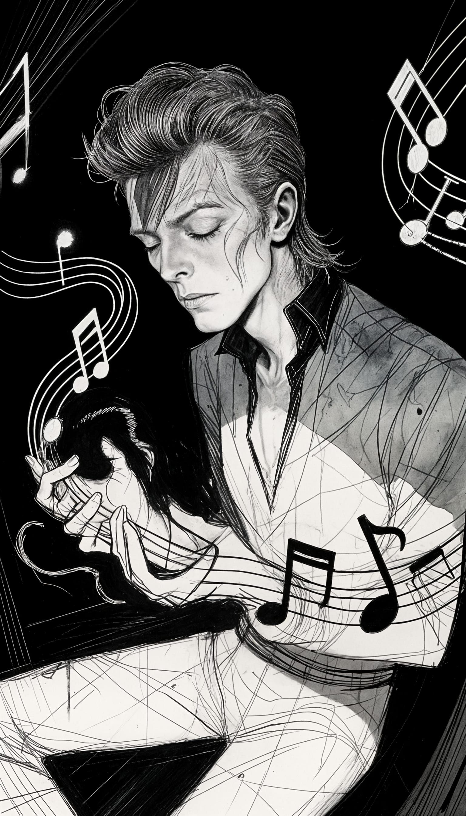 David Bowie in Surreal Realm, Darkest Dungeon Art Style