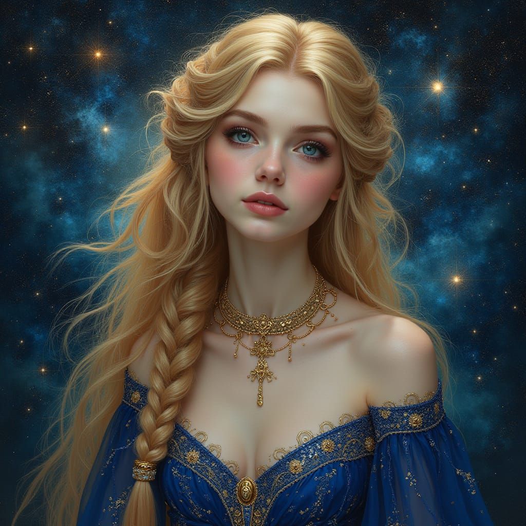 Ethereal Portrait of Odette Roslyn in Cosmic Art Nouveau Sty...