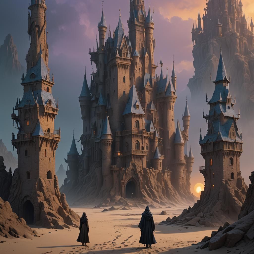 Sorceress in Sandcastle: Dark Fantasy Matte Painting