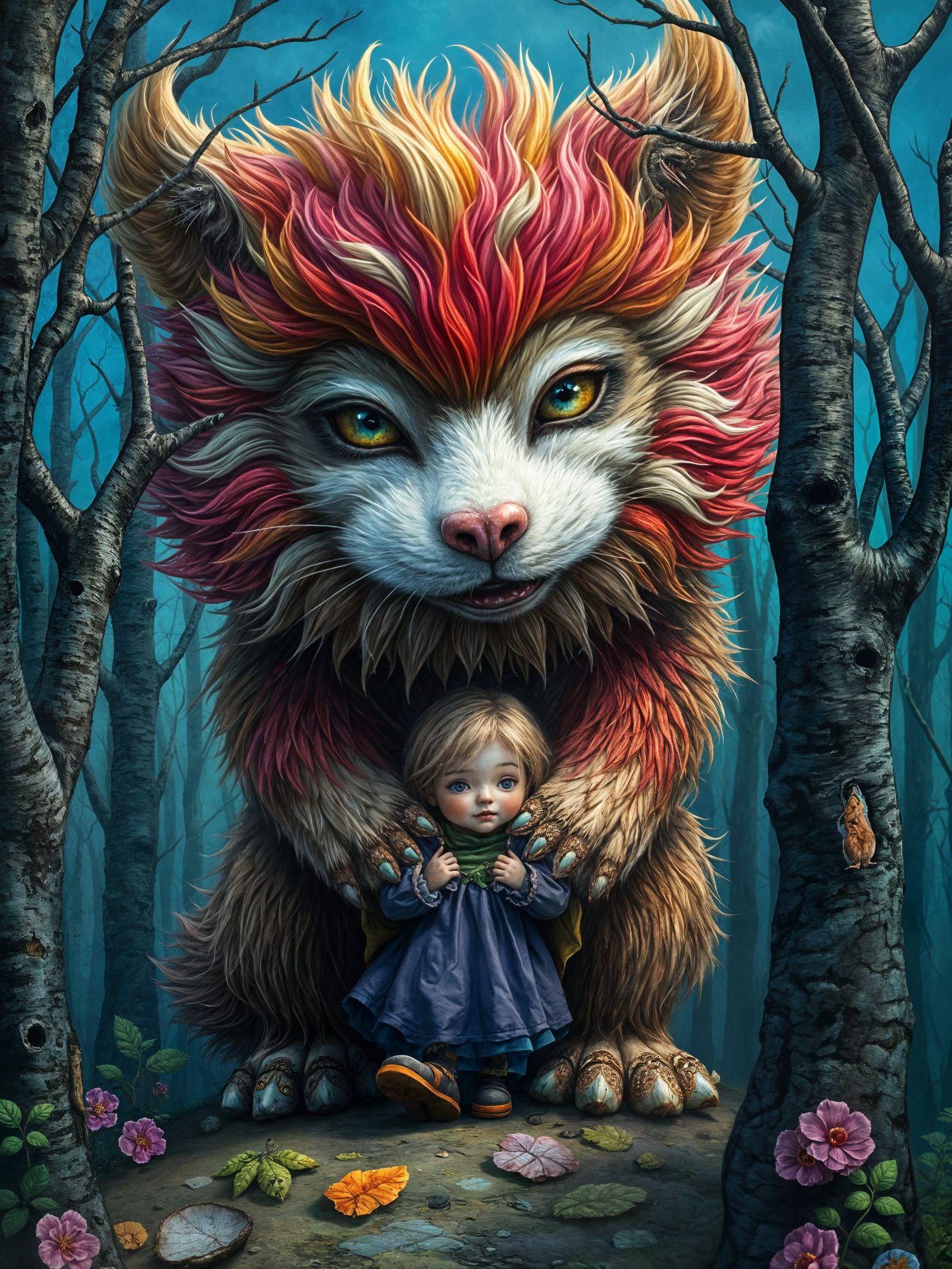 Kind Beast Protects Child in Scary Forest