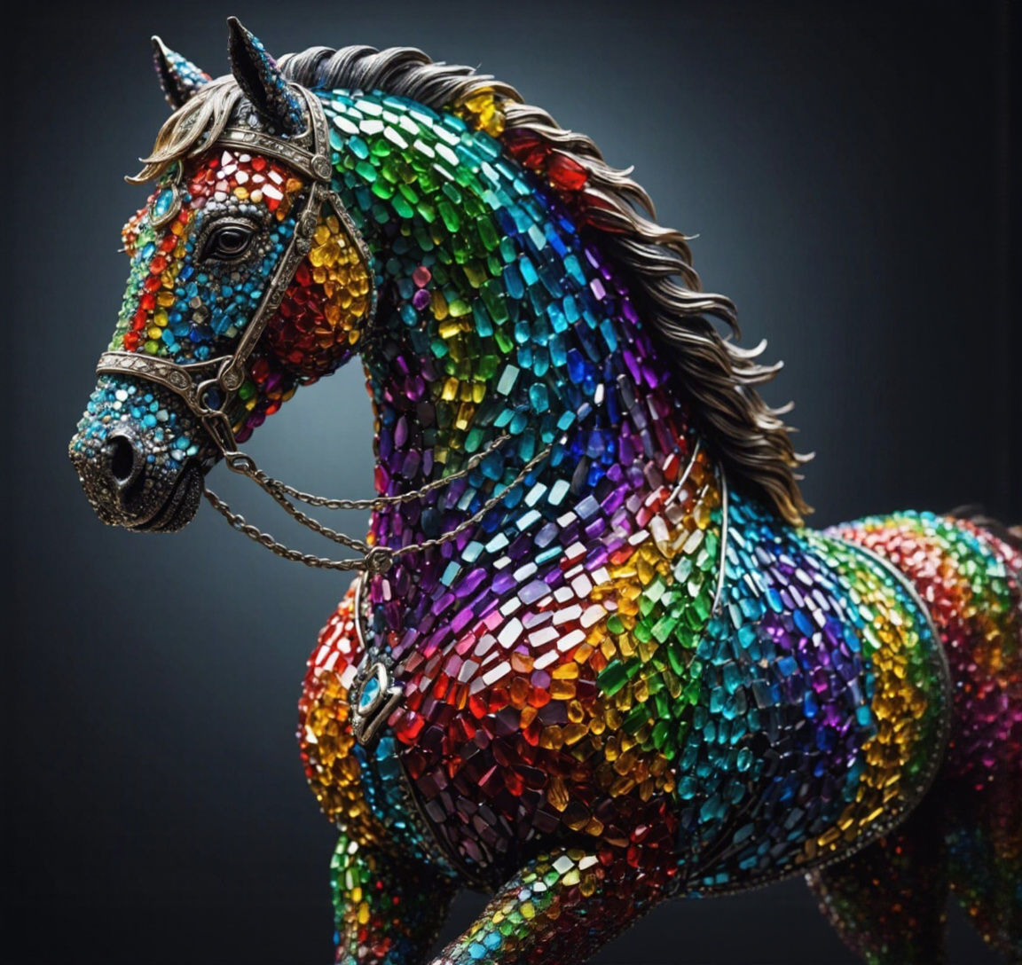 Horse made of rainbow gemstones