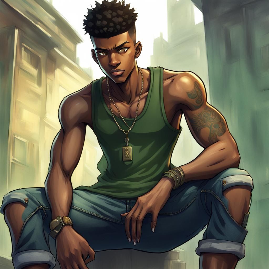Anime Style Lightskin Black Male with Hightop Fade
