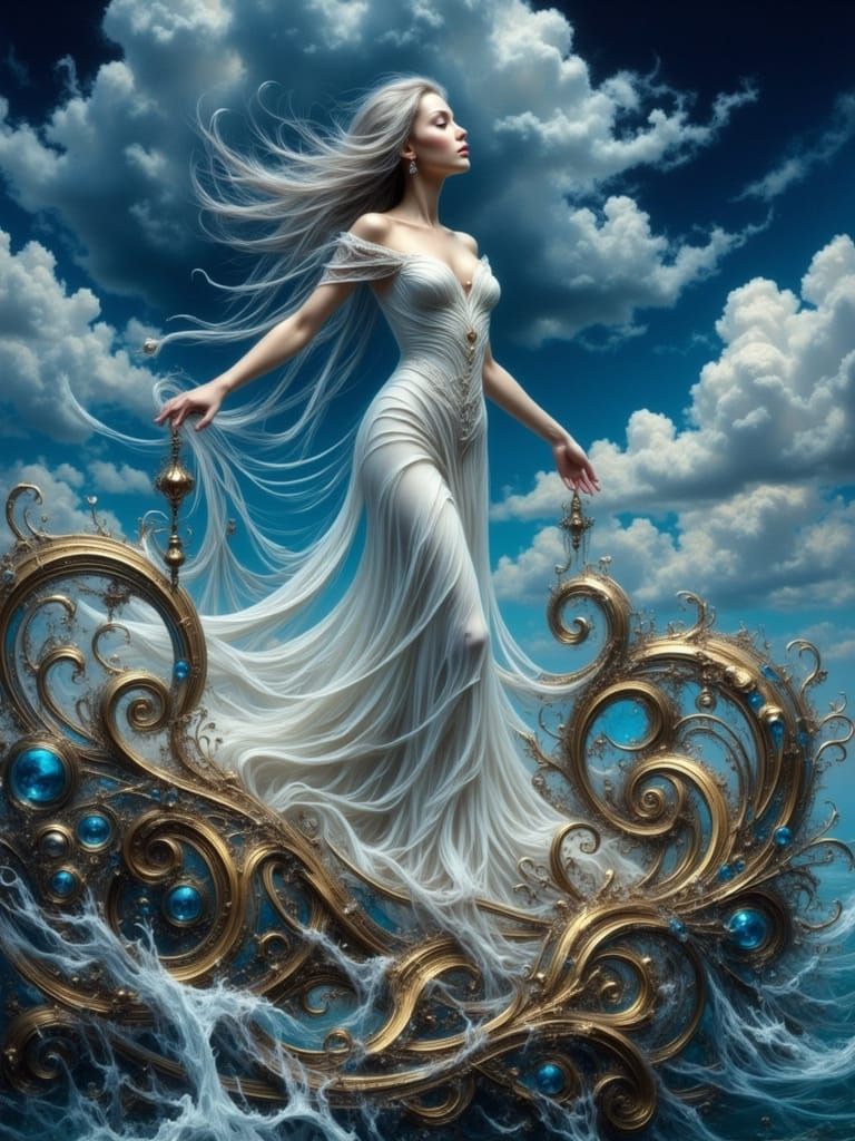 Water Goddess in Art Nouveau Steampunk Style