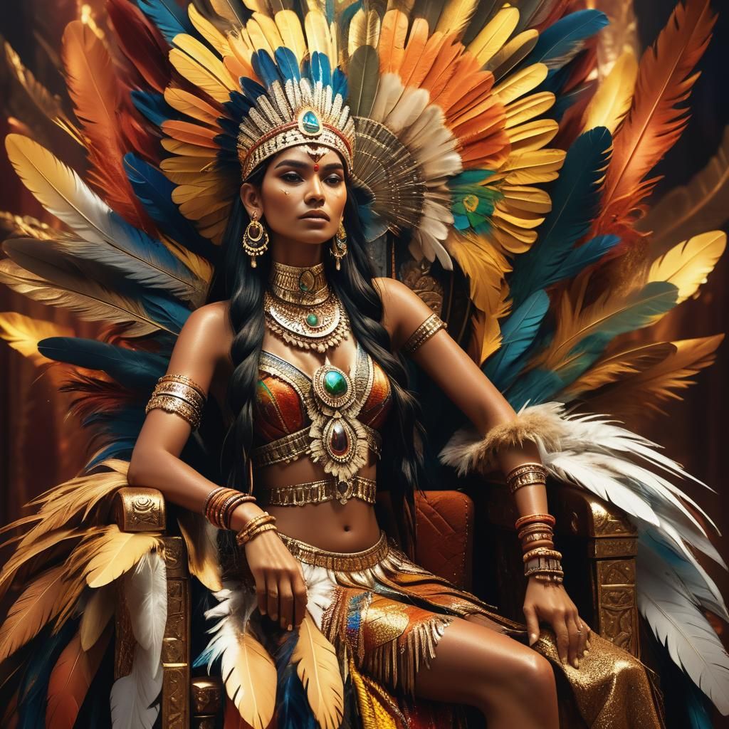Brazilian Indian Queen on Throne: Hyper-Realistic 8K Photo