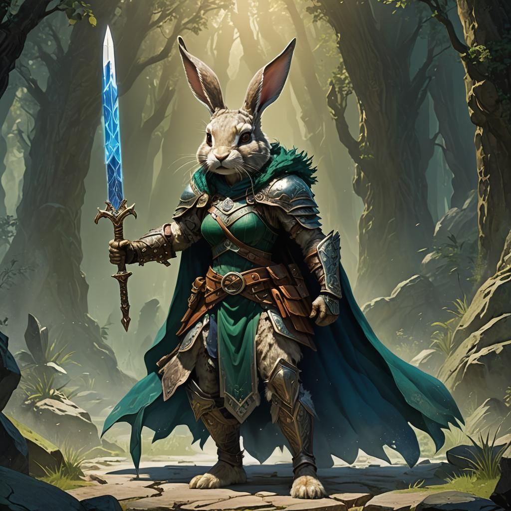 Rabbit Barbarian Concept Art in Emerald and Sapphire