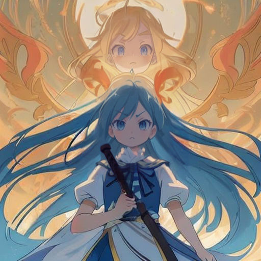 Cyberpunk Goddess of Swords in Vibrant Cel-Shaded Style