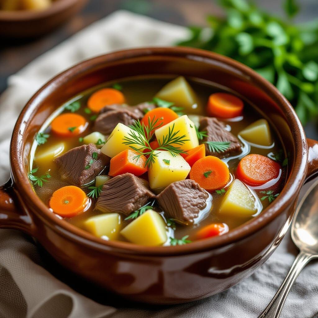 Hearty Shurpa Soup in Rustic Bowl