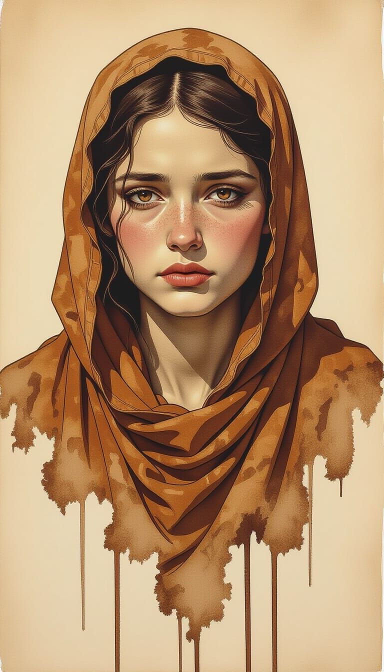 Melancholic Girl Dissolving in Sepia Tones