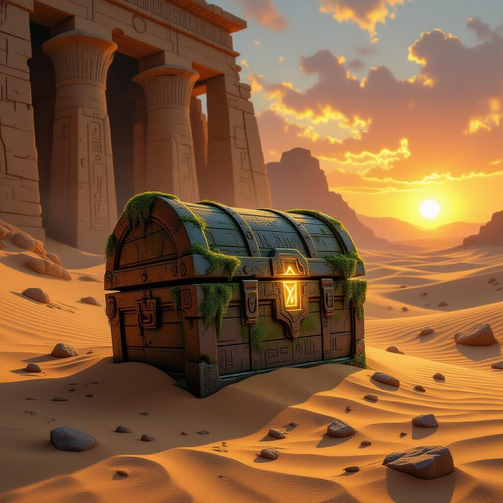 Glowing Hieroglyph Chest in Ancient Desert City