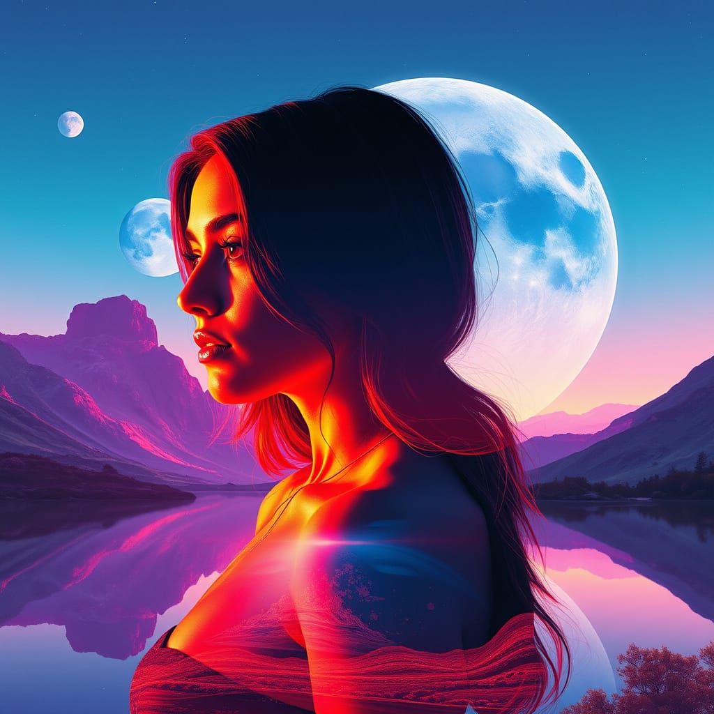 Surreal Double Exposure Portrait on Alien Planet