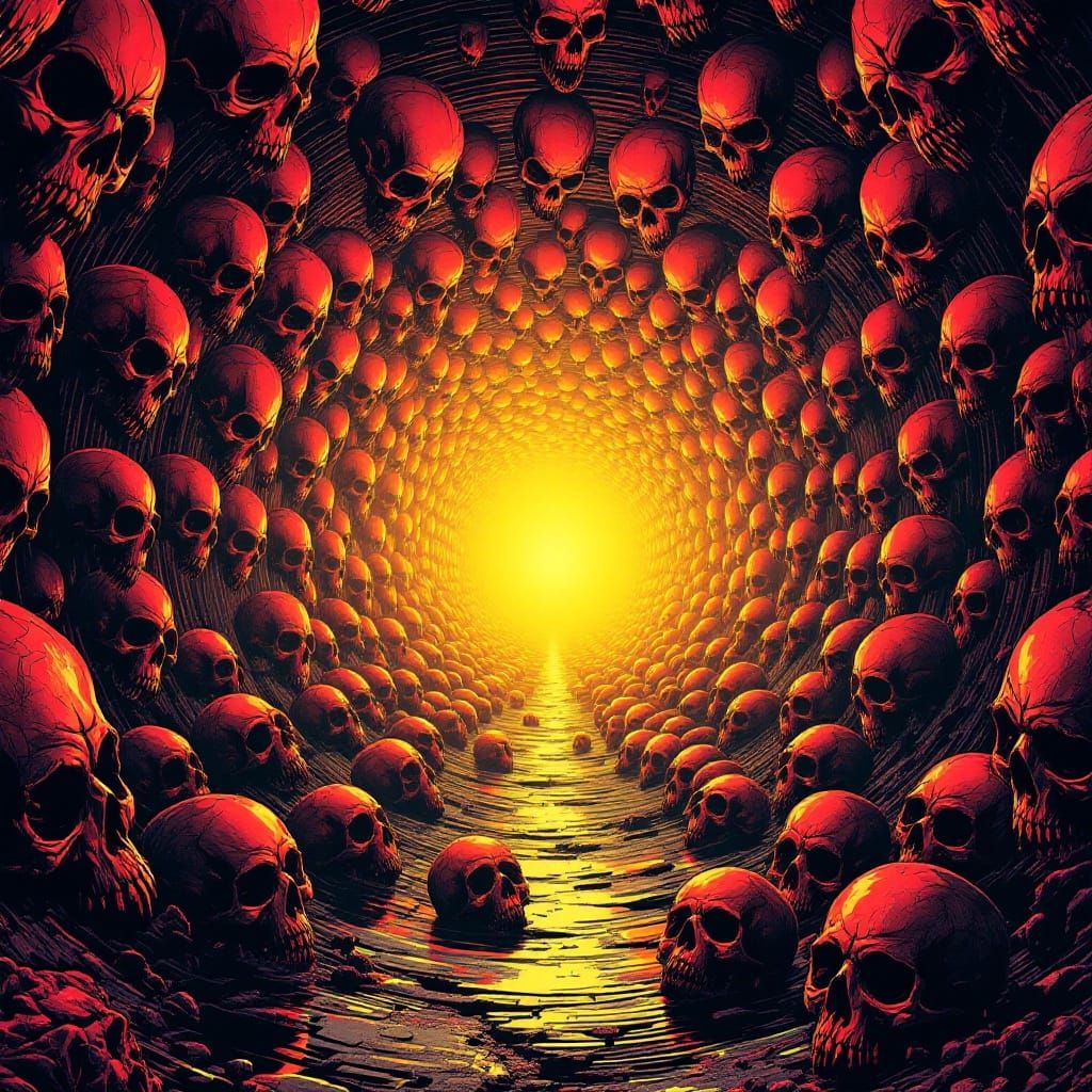 Eerie Skull Tunnel in Cyberpunk Comic Style