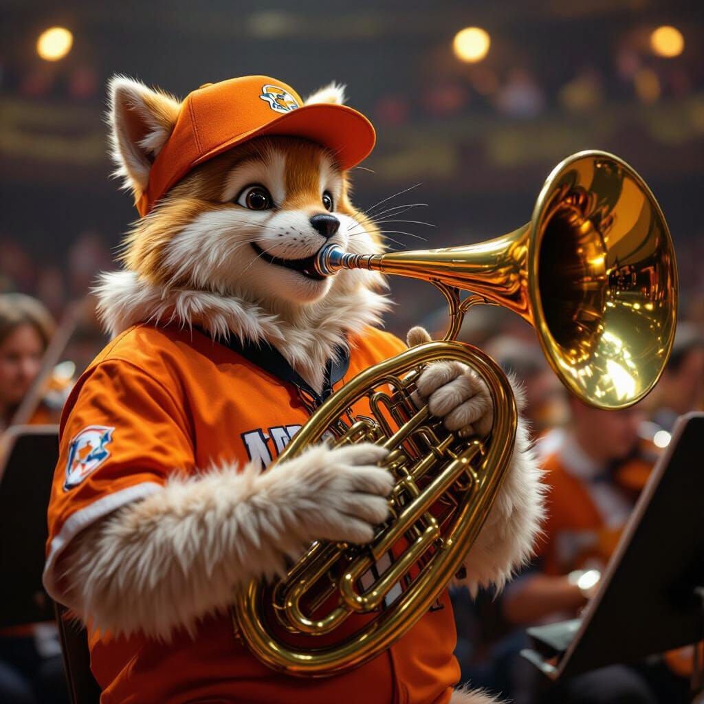 Enthusiastic Furry Tuba Player in Concert Hall