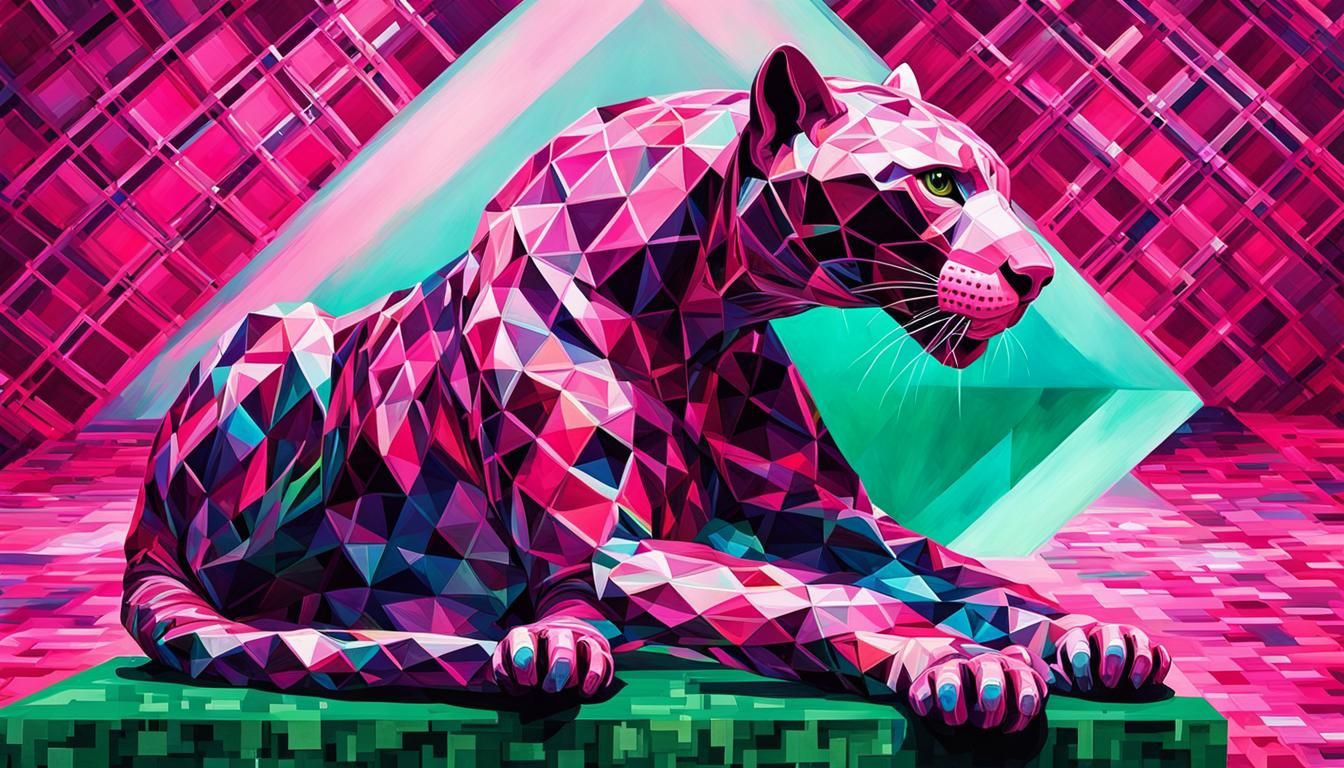 Pink Plaid Panther Diamond Heist: Digital Illustration