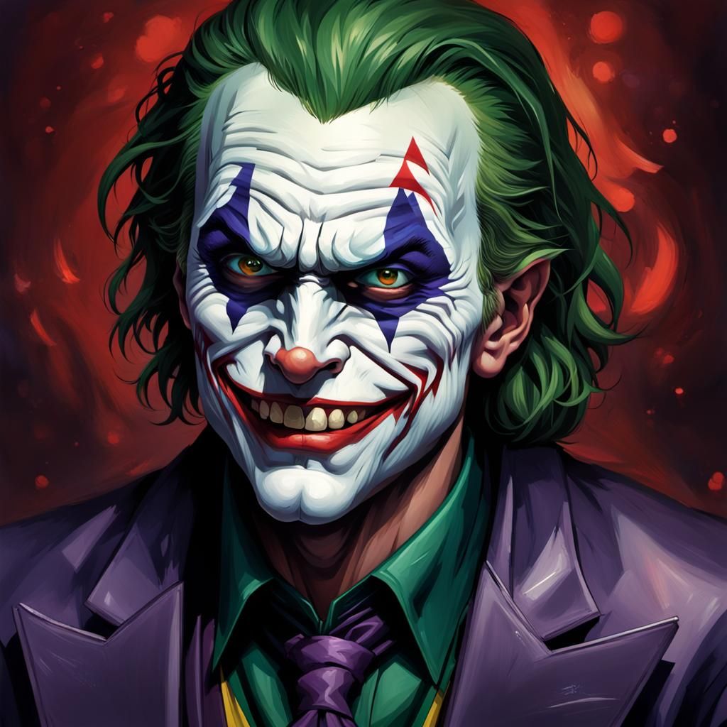 The Joker Portrait with Evil Grin in Oil Painting Style