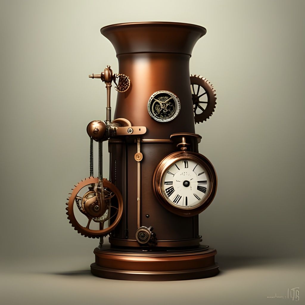 Steampunk Vase with Gears and Clockwork, 3D Render