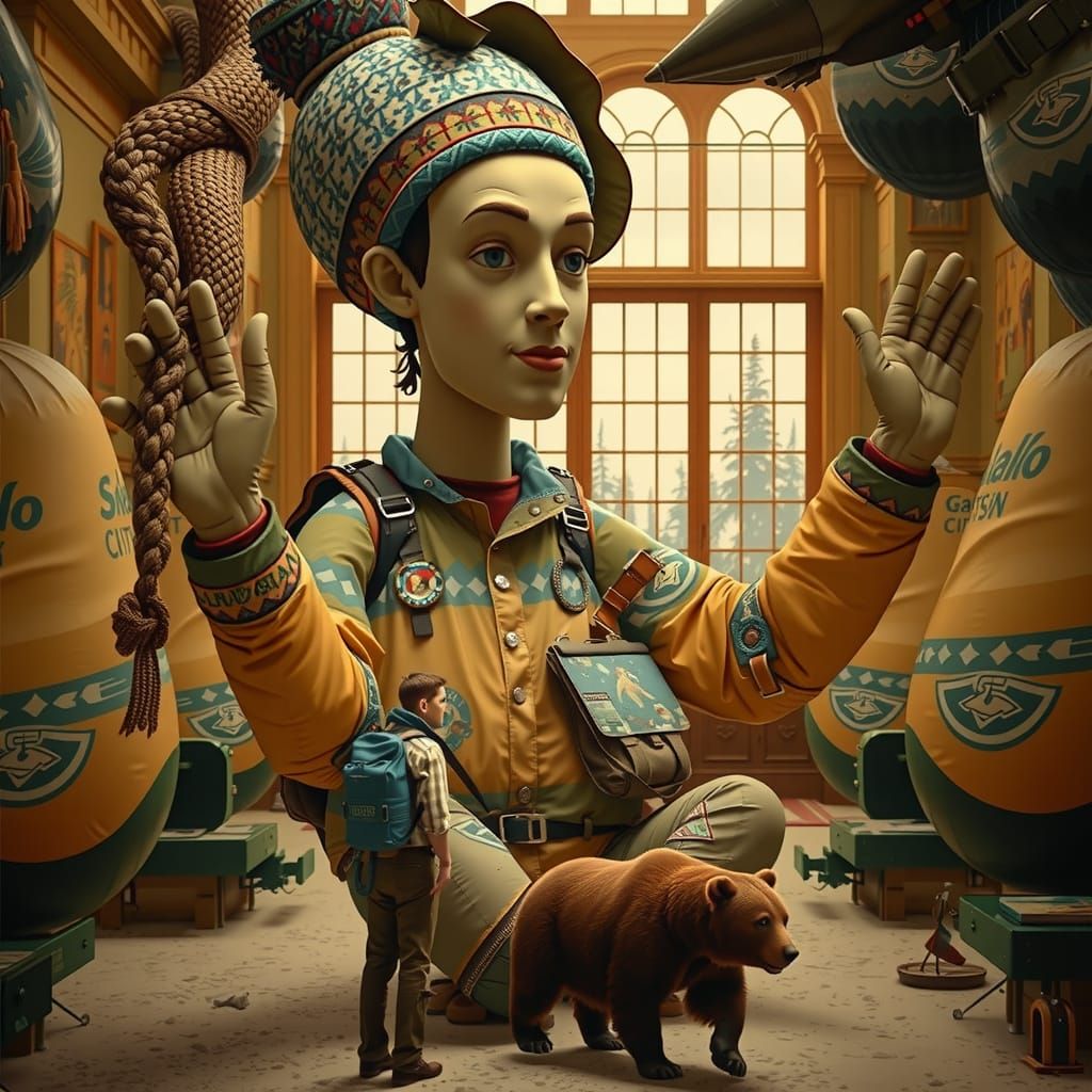 Giant Hiker Faces Grizzly Bear in 1950s Photo Style