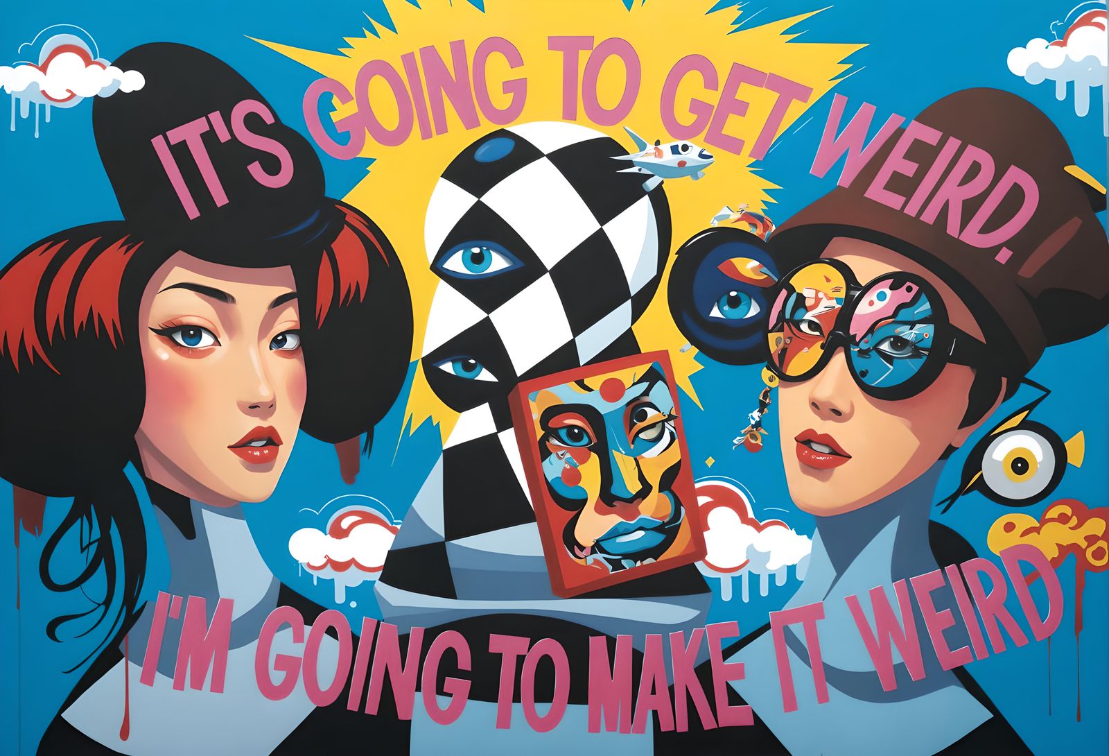 Japanese Pop Surrealism Painting with Many Eyes