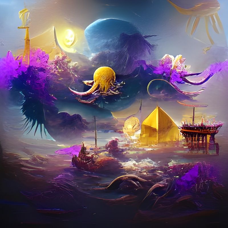 Jellyfish and Kraken Moonlit Fantasy Art