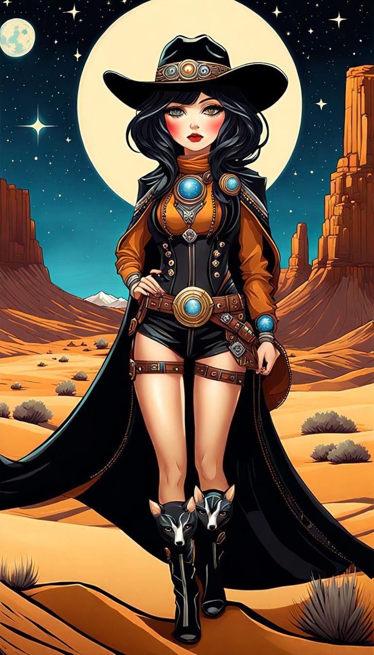 Chibi Cowgirl Gunslinger in Noir Fantasy Style