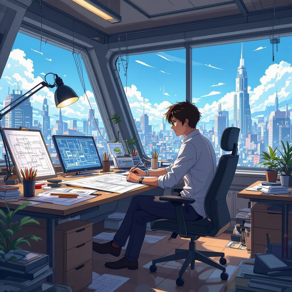 Anime Architect's Studio: Futuristic Cityscape Design
