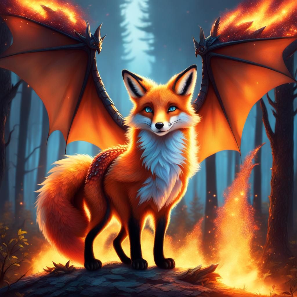 Sad Fox Dragon Hybrid in Pixar Style