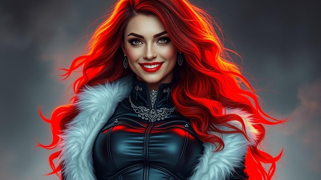 Curvaceous Woman with Glowing Red Hair in Surreal Style