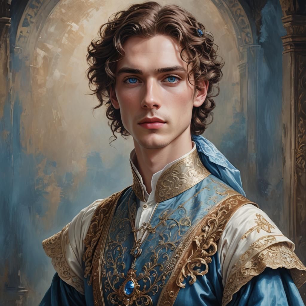 Androgynous Youth in Medieval Dress, Acrylic Painting