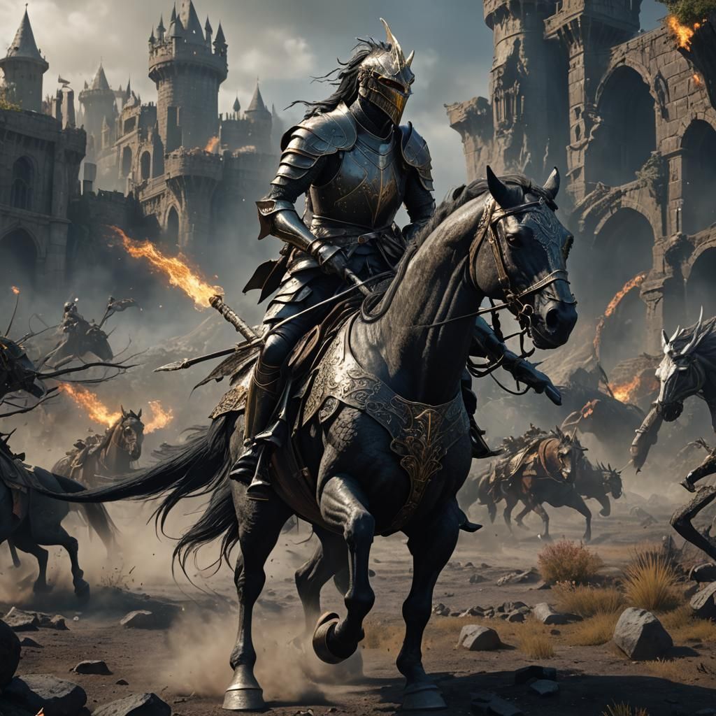 Knight on Horse Lizard in Smoky Battlefield