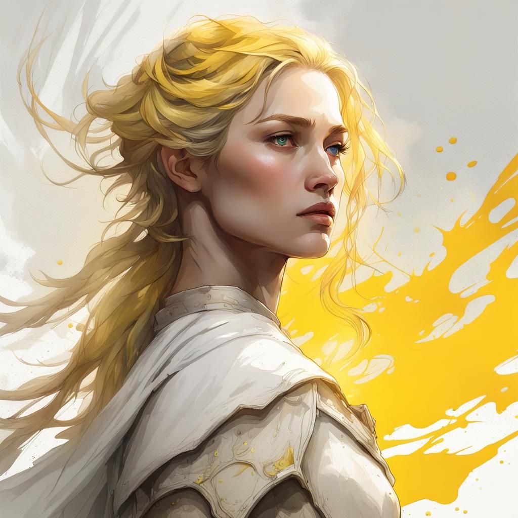 Ink Portrait of Éowyn with Yellow Accents