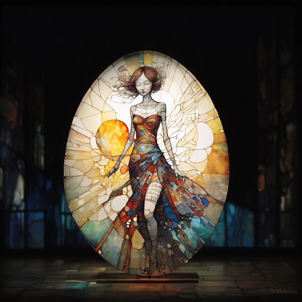 Vibrant Stained Glass Masterpiece in Art Brut Style