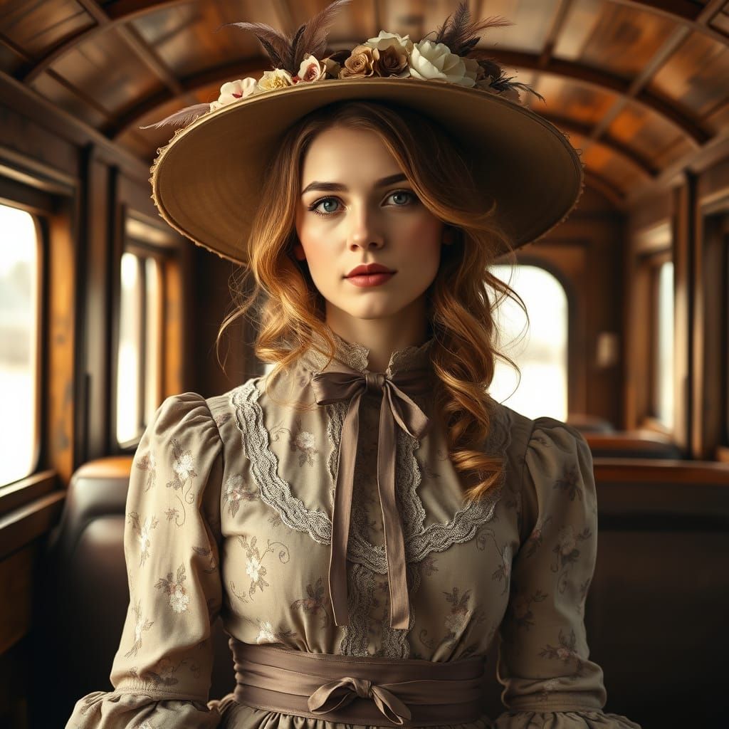 Elegant Lady in 1890's Era Stagecoach