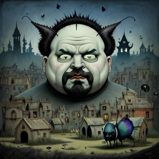 Whimsical Twins Portrait in Dark Illustration Style