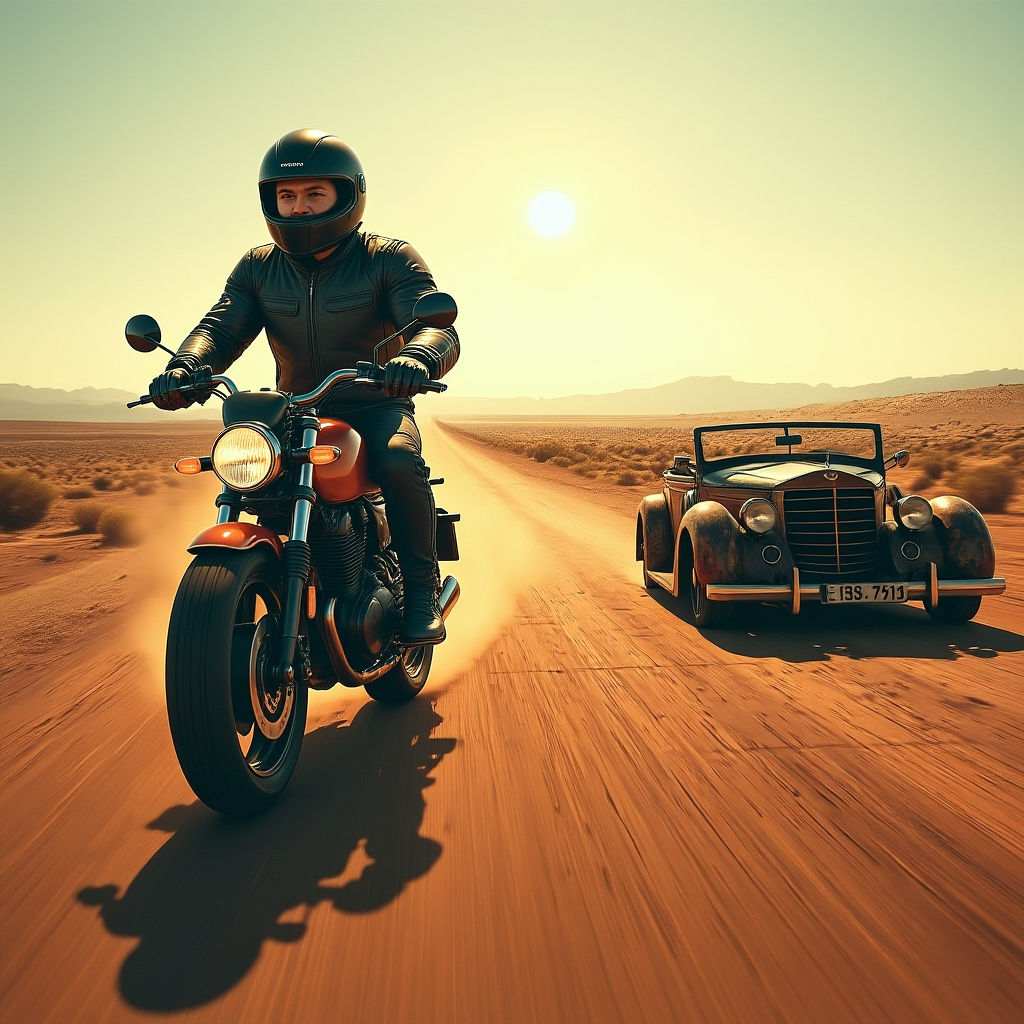 Retro Futuristic Motorcycle in Australian Outback