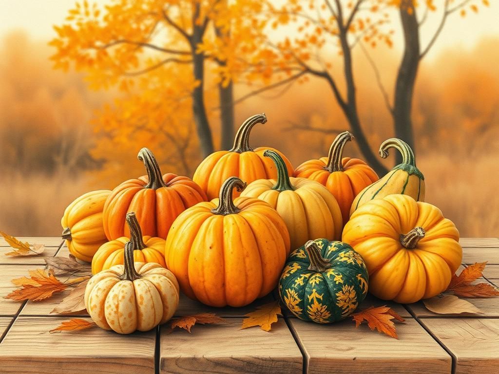 Autumn Gourds in Botanical Illustration Style