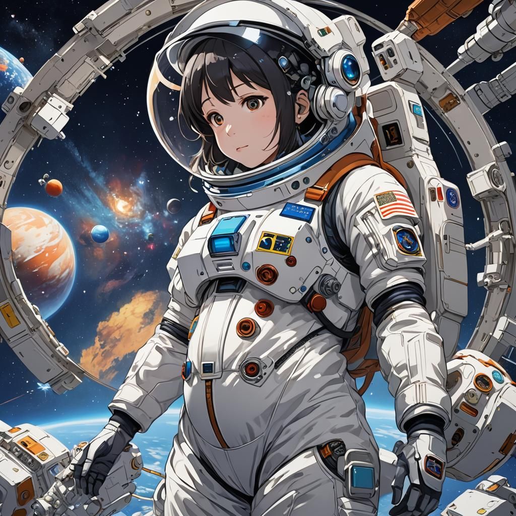 Anime Pregnant Woman in Spacesuit Illustration