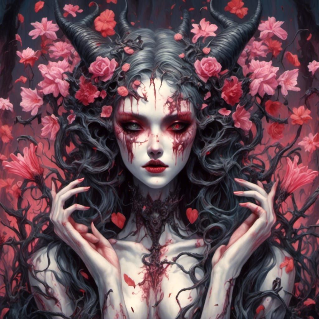 Dual-Headed Woman with Sakura Blossoms