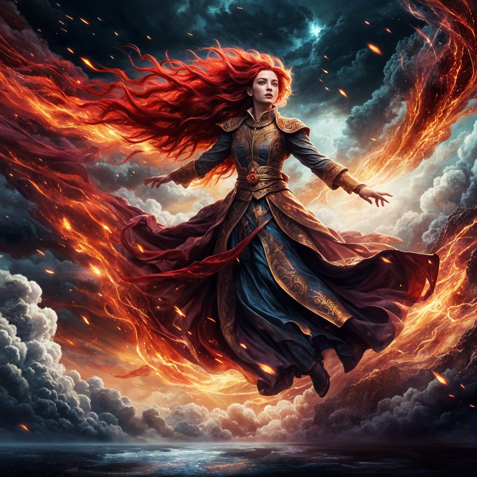 Ethereal Storm Goddess in Vibrant, Glittering Hues