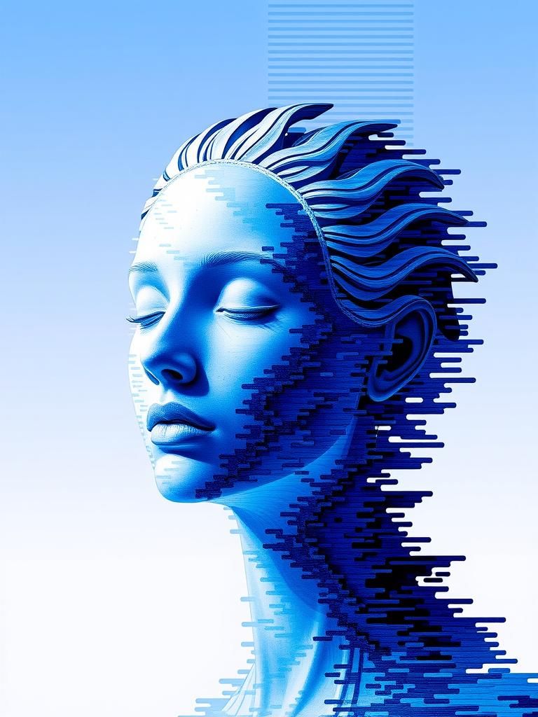 Abstract Glitch Art with Cerulean Shades