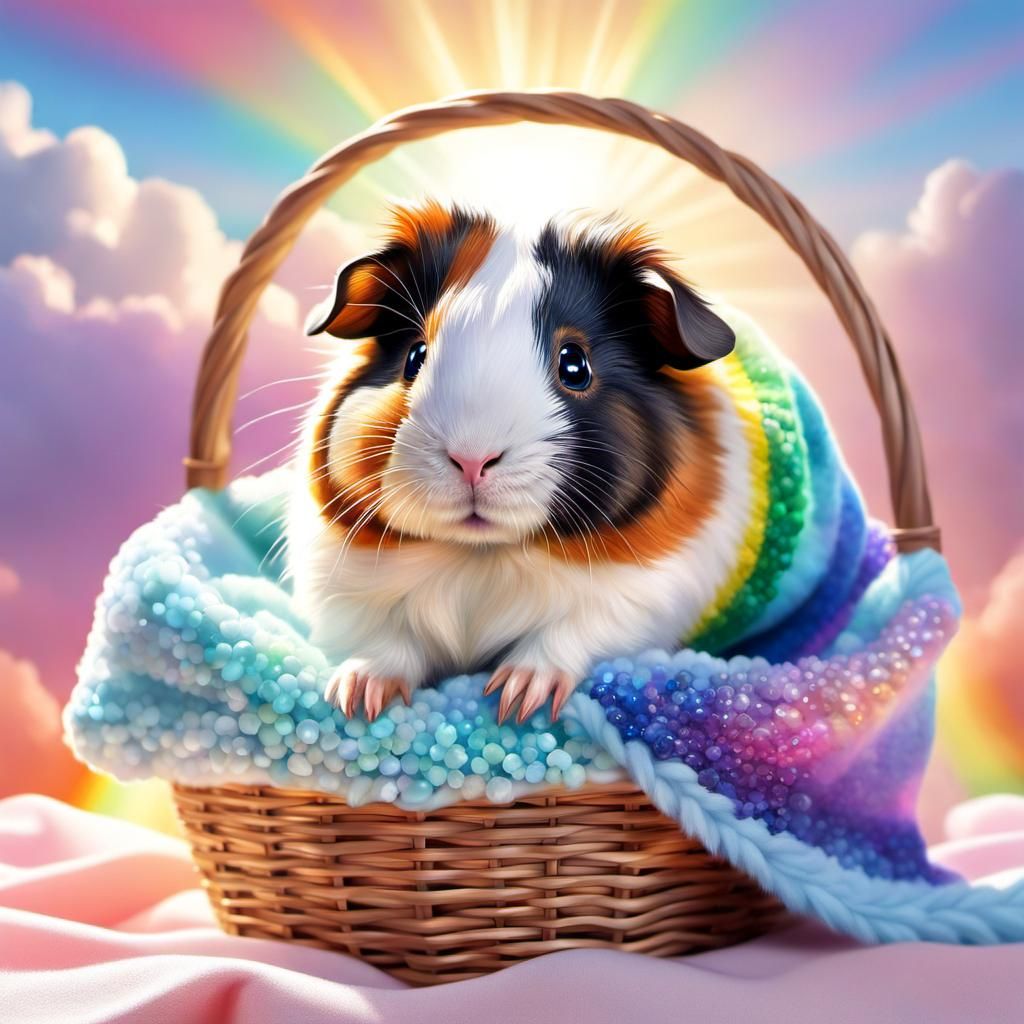 Cute Chibi Guinea Pig in Pastel Dreamscape