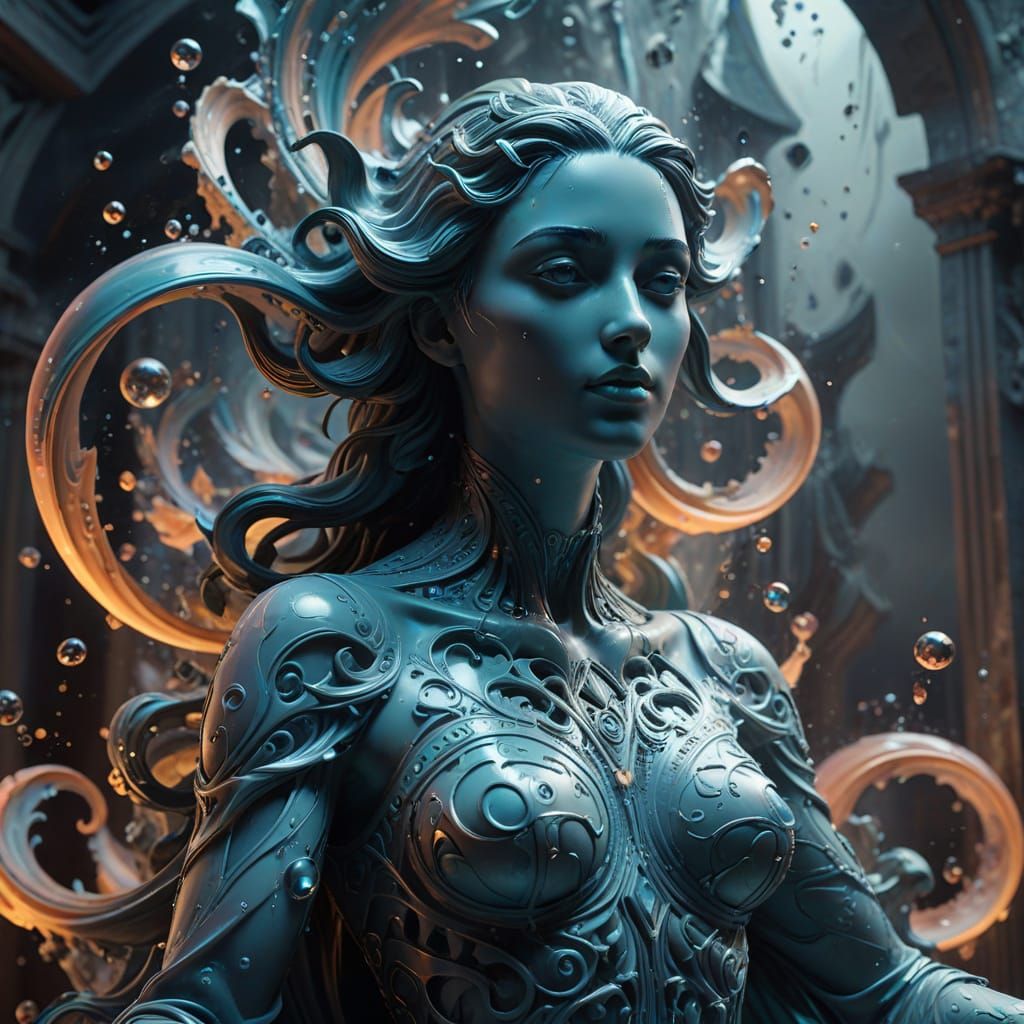 Surreal Dreamlike Statue in a Boundless Misty Atmosphere