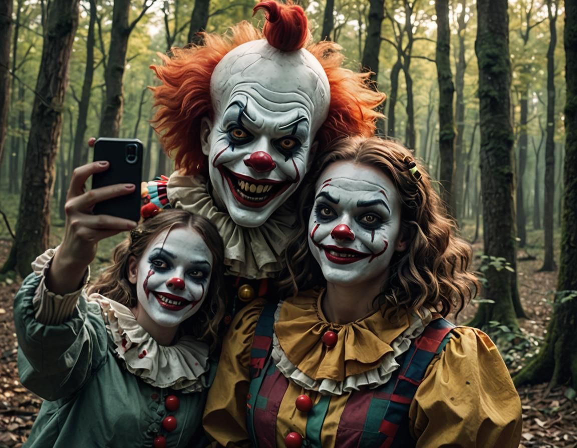 Creepy Clown Photobomb in Forest Matte Painting