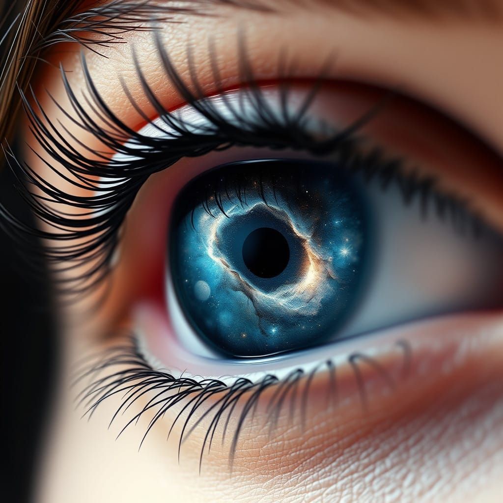 Hyper-Realistic Indigo Eye with Nebula Galaxy Reflection