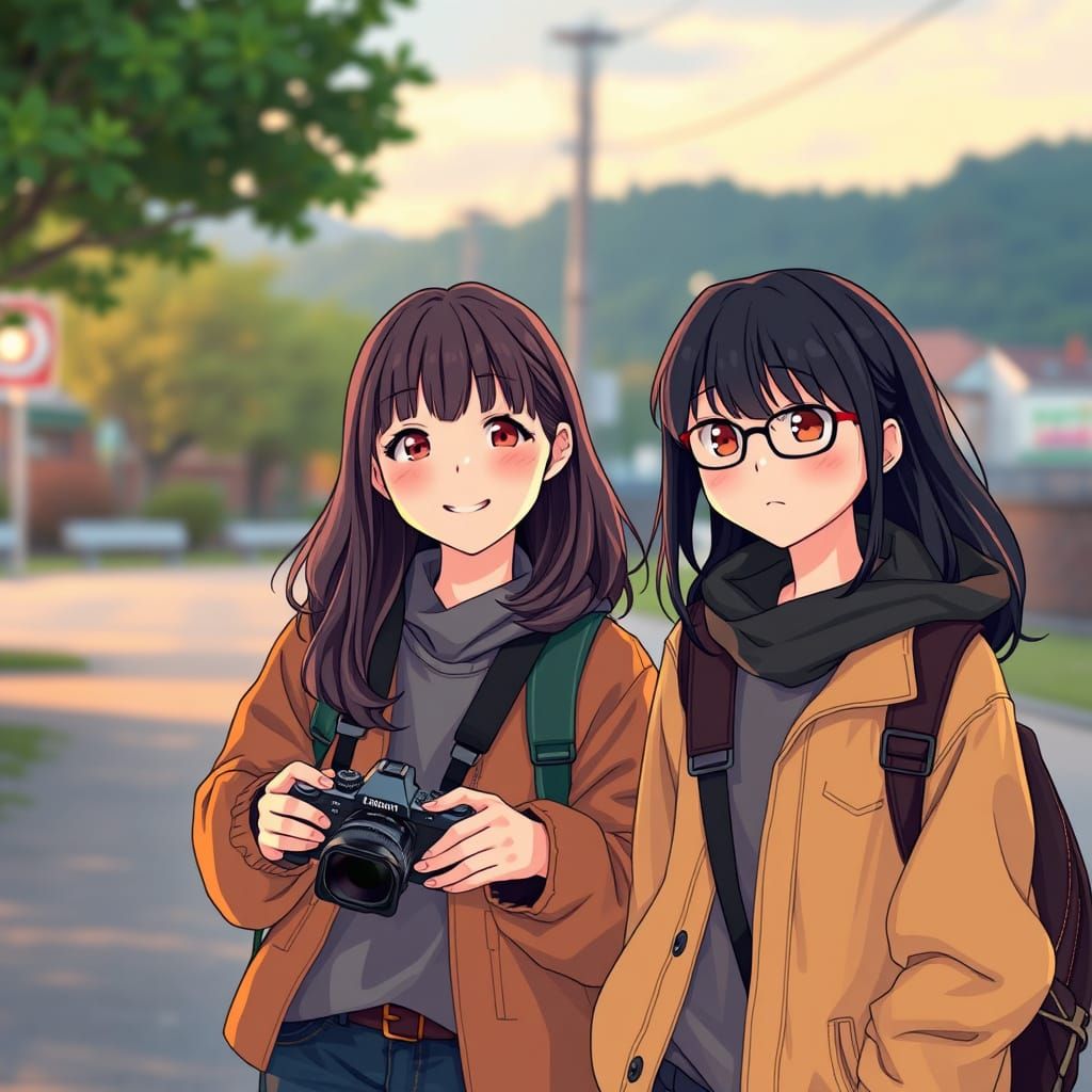 Shy Photographer and Rina in Manga Style