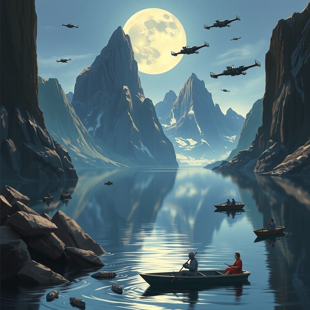 Ethereal Star Wars Landscape with Glowing Moon