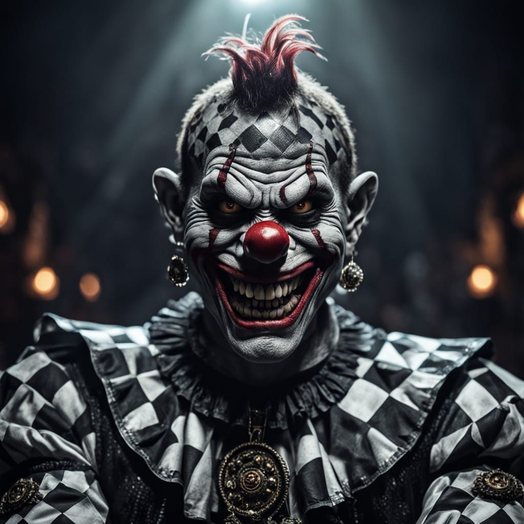 Eerie Zombie Monkey Clown in Harlequin Costume