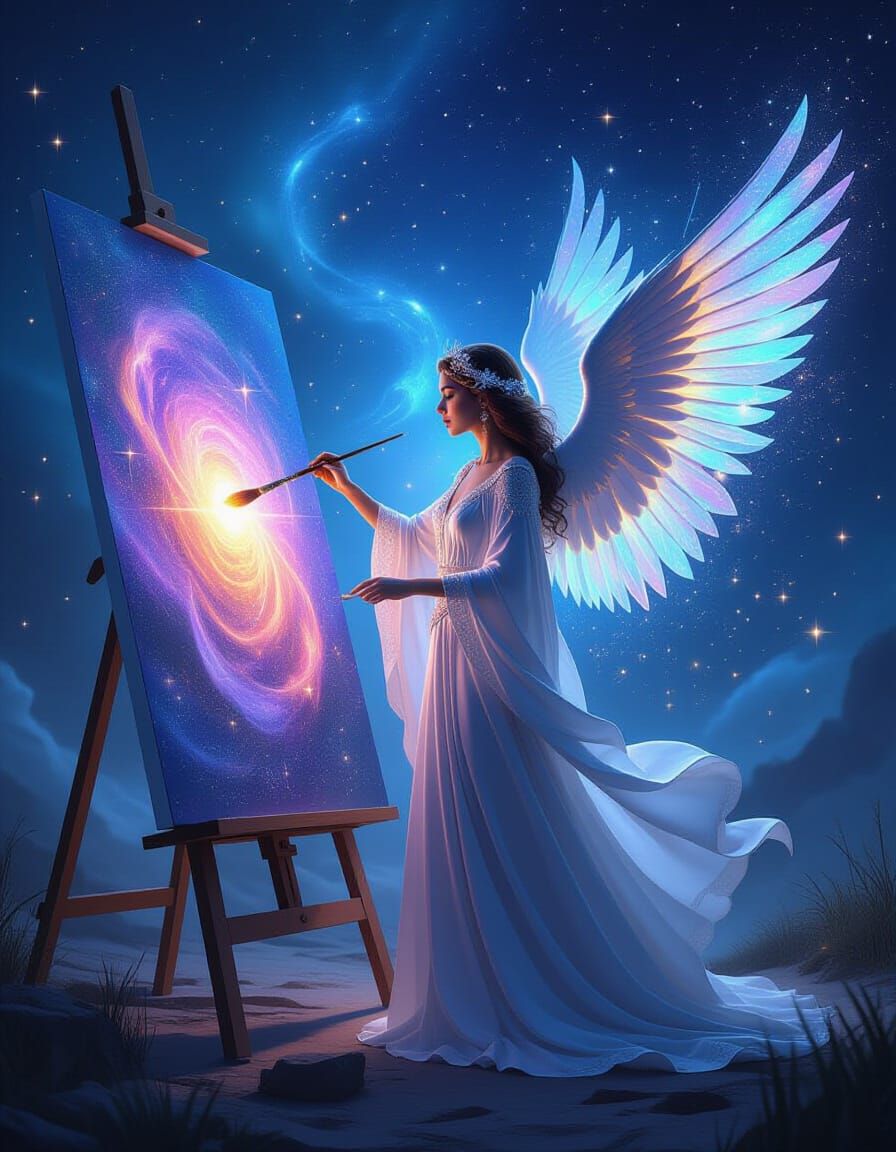 Celestial Angel Painter Creating Constellations